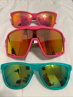 Goodr & KnockaroundTrio of Vibrant Mirrored Sunglasses — Hot Pink & Teal